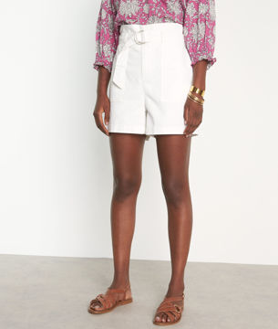 Picture of BEVERLY BELTED PAPER BAG SHORTS IN WHITE COTTON